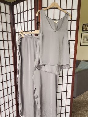 Light Gray Satin Tank & Skirt Set